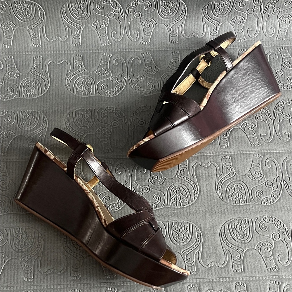 Coach Dark Brown Leather Women's Sandals - Picture 2 of 6